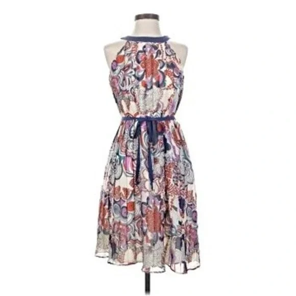 Liberty of London Women Mini Dress Medium Floral Psychedelic Halter Pleated