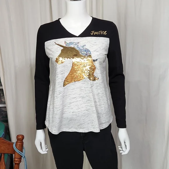 Justice Active Unicorn Sequin Long Sleeve Tee