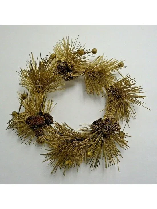 Candle Ring Gold Pine cone Needles Vintage