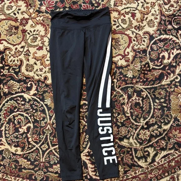 Justice Black Leggings with Bold White Lettering