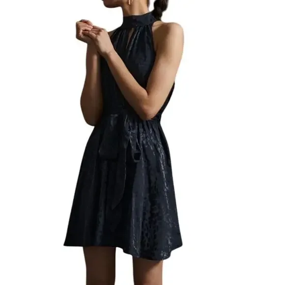 Anthropologie Halter Mini Dress XL Petite Black Jacquard Cocktail Party NWT