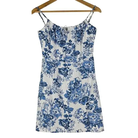REFORMATION WOMEN'S BLUE FLORAL SUMMER DRESS – SIZE 4, 100% LINEN