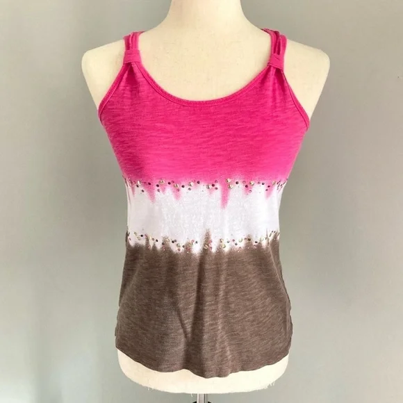 Justice Pink and Brown Color Block Sequin Tank Top