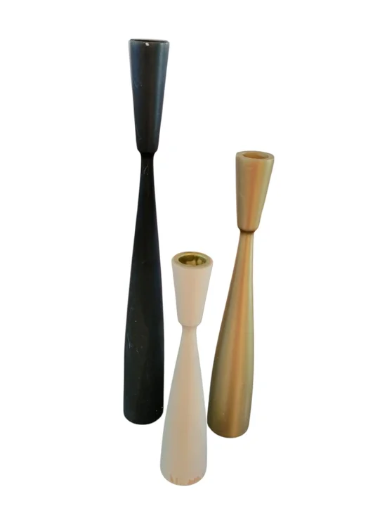 Danish Modern Candlestick Holders Set of 3 Denmark MCM‎ Black Gold White