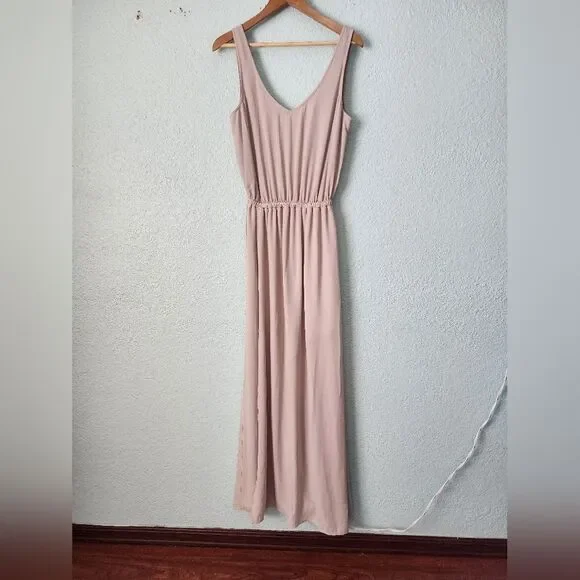 Show Me Your MuMu Soft Cream Tan Pink Sleeveless V-Neck Maxi Dress