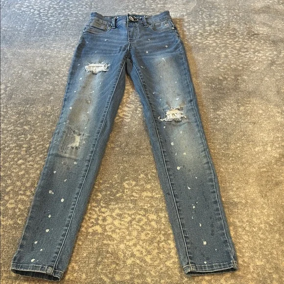 Justice Kids Distressed Blue Paint-Splatter Jeans Size 12