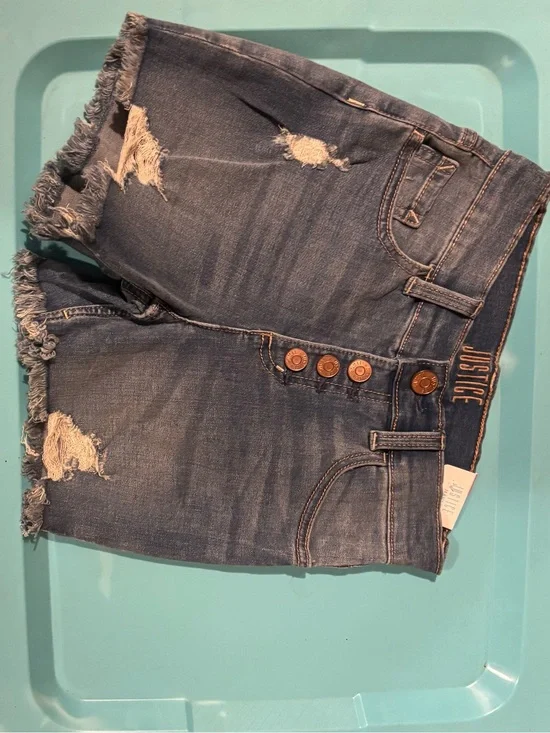 Justice Distressed Button-Fly Denim Shorts - Blue