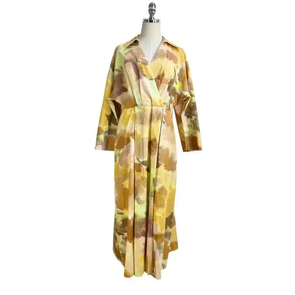Exquise Brooklyn Dress Cotton Yellow Orange Pastels Watercolor Printed