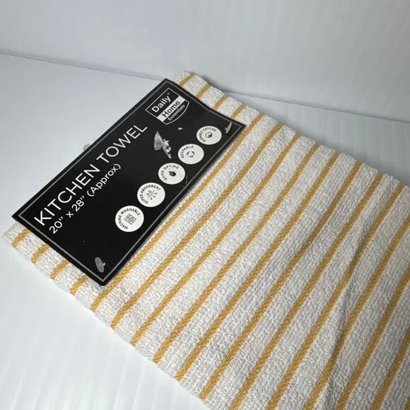 Daily Home Essentials Kitchen Towel 20x28 Striped White/Yellow Cotton Blend