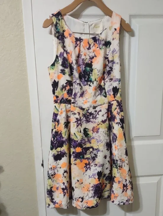 Maeve anthropology Cream Dress with Orange, Purple & Green Floral Print Size 2.