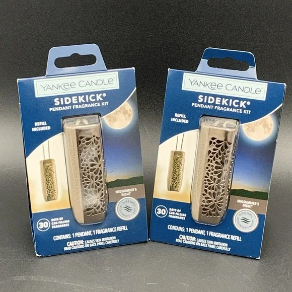 Yankee Candle Sidekick Car Freshener Pendant Starter Kit‎ Midsummer's Night X2