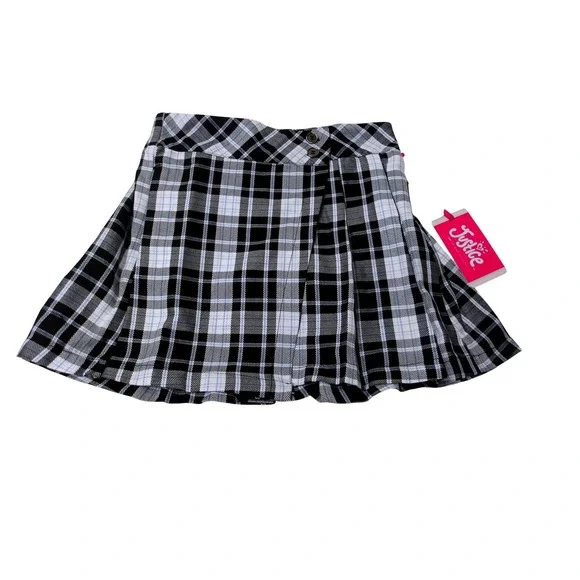 Justice Plaid Pleated Skirt Girls Black White Blue Size 10 /‎ #26102