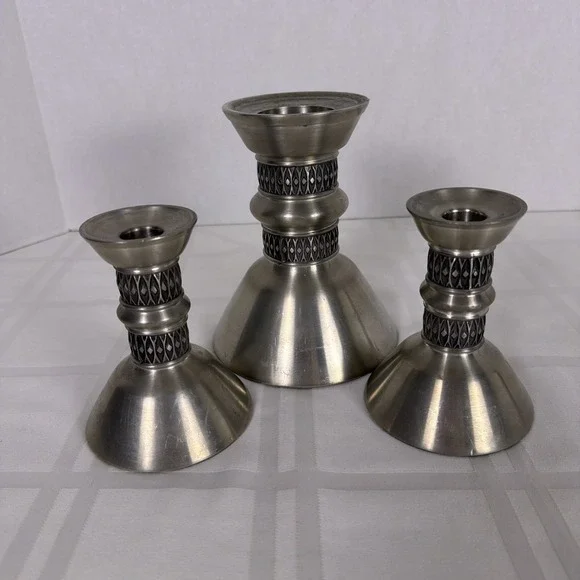 Vintage Set of 3 Måstad Norway Silver Pewter Taper Candlestick Candle Holders