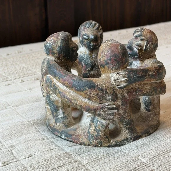 Aztec Mayan Circle of Friends Terracotta Clay Candle Holder Pottery Folk Art 5