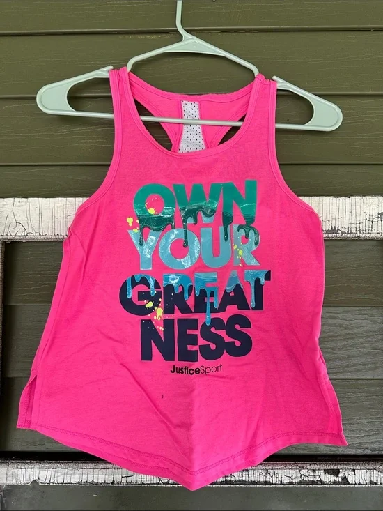 Justice Bright Pink Tank Top with Teal & Navy Graphic