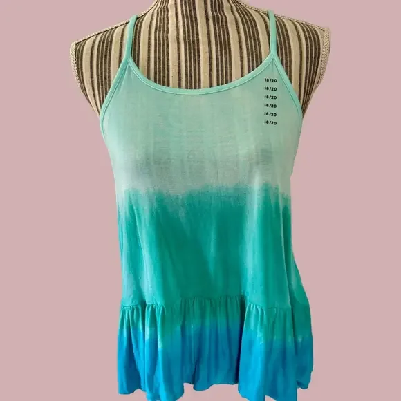 NWT JUSTICE ombré tie dye tank top in blue and green size 18/20