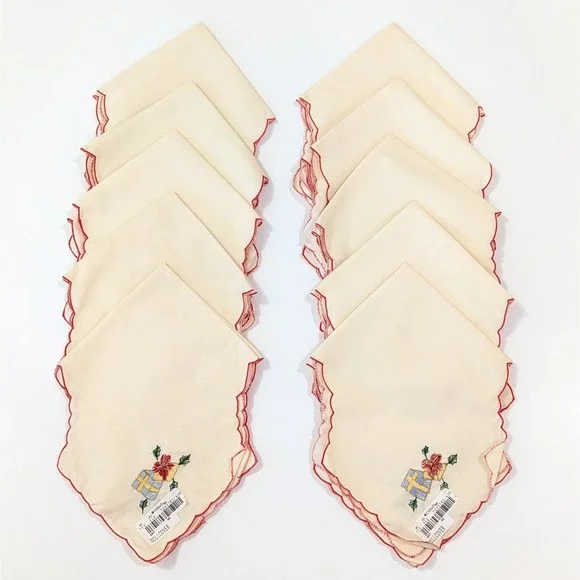 (Lot of 10) Vintage Christmas Bread Basket Liners Roll Cover Bun Warmer Cloth