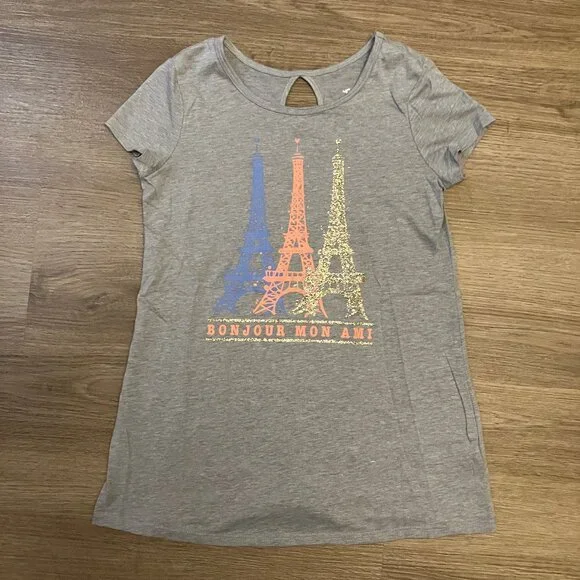 10 Girl Vintage Justice Bonjour Eiffel Tower Short-Sleeve T-Shirt