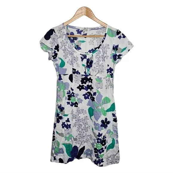 Boden dress floral short sleeve white empire waist midi 8P