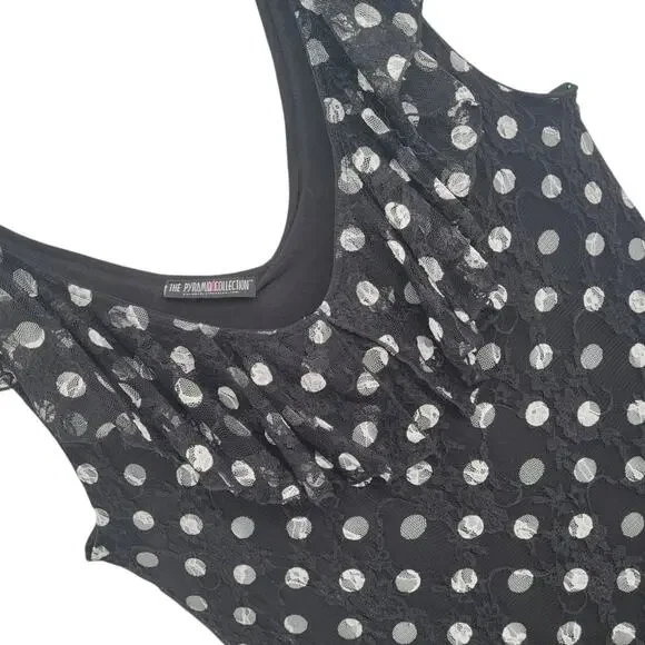 Pyramid‎ Collection Polka Dot Midi Dress Lace Tiered Cottagecore Classic