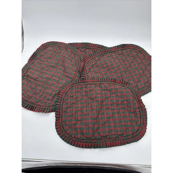 Lot Of 4‎ Red And Green Tartan Quilted Placemats Ralph Lauren Christmas Preppy