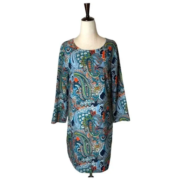 J Crew Dress‎ Women 4 Blue Jules Moonglow Paisley Gallery Boho Hippie Mini Shift