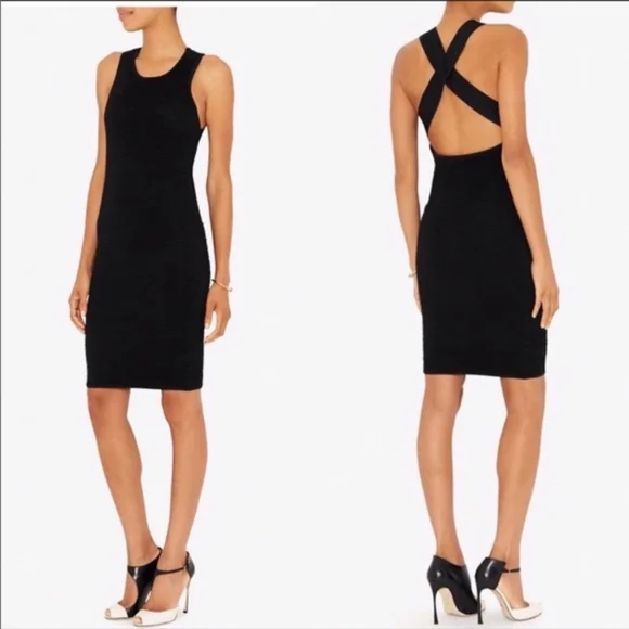 Jonathan Simkhai LBD Ribbed Bodycon Knee Length Dress Open Back Black Medium M