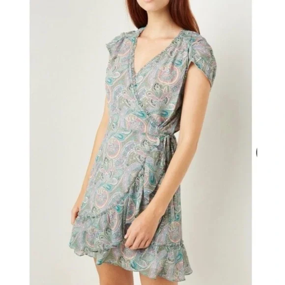 AllSaints Zini Shahmina Paisley Print Wrap Mini Dress Size 6