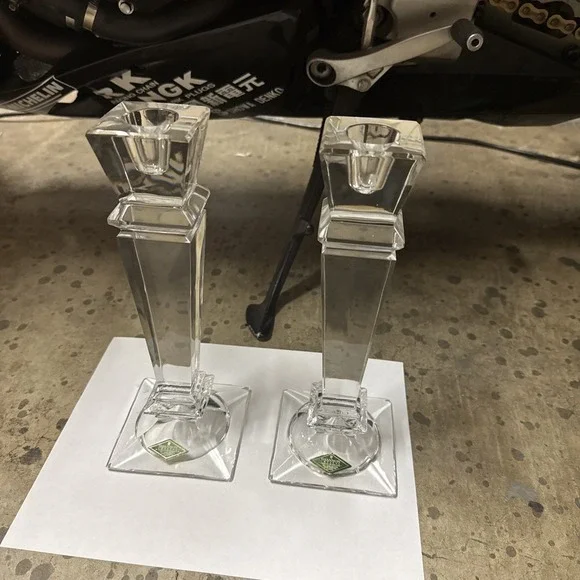 Shannon Crystal Candlesticks Candle Holder  10 inch VTG Slovakia. 24%. Lot Of 2