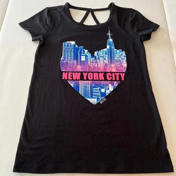 Justice NEW YORK CITY black short sleeve‎ t-shirt shirt Girls size 10