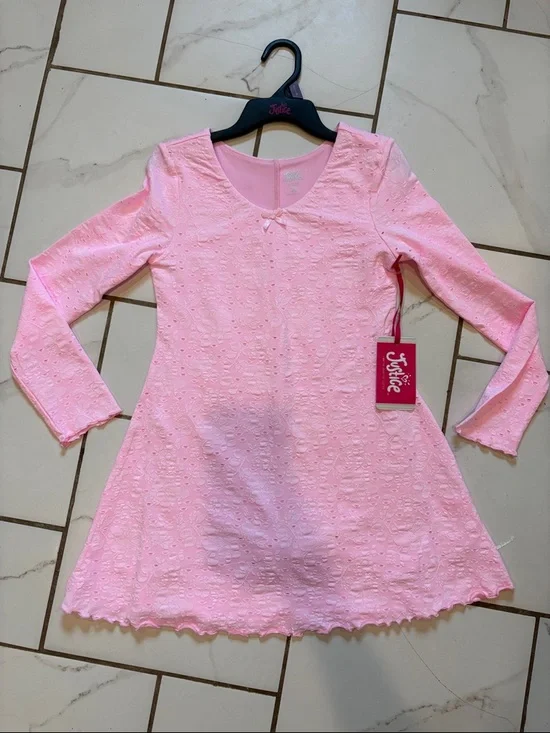 Justice Pink Eyelet Long Sleeve Skater Dress w/ Shorts - NEW - size 7/8