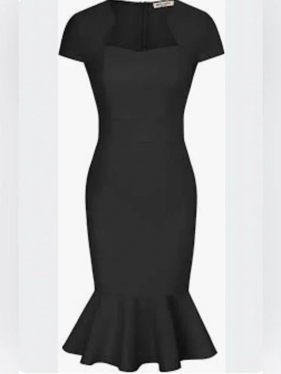 Grace Karin Vintage Black Cap Sleeve Sweetheart Neck Dress - Size Large