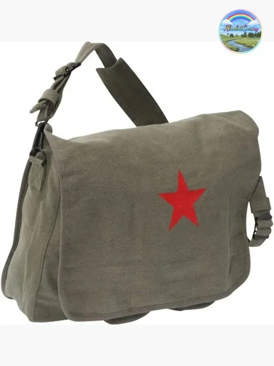 Canvas Red Star Messenger Bag Adjustable Shoulder Strap