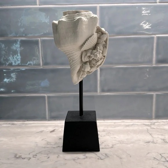 Vintage Coastal Resin Seashell Votive Candle Holder on‎ Black Pedestal 11