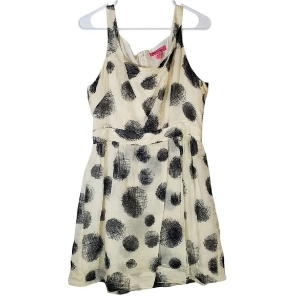 2421 * Betsey Johnson Polka Dot Sleeveless Mini Dress Black Ivory Size 10