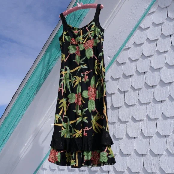 Sweet and sexy y2k beaded tropical print midi‎ dress