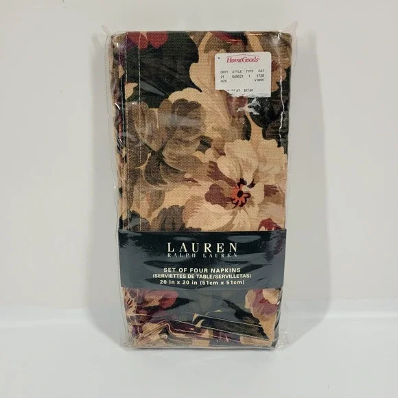 New Ralph Lauren Floral Cliffwood Cloth Napkins Set Of Four Burgundy Green 20x20