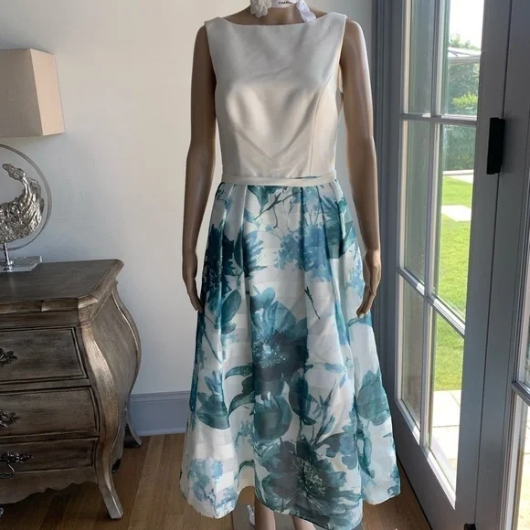 THEIA  Floral-print Silk Tea-length Dress