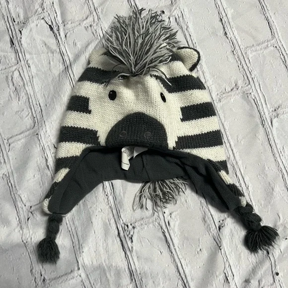 Old Navy Zebra Knit Kids Hat - Black and Cream - MED
