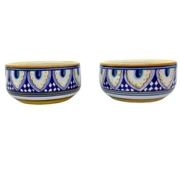 Deruta Italy Dip Amano Mano Franco Mari Artist Signed Candle Stick Holders