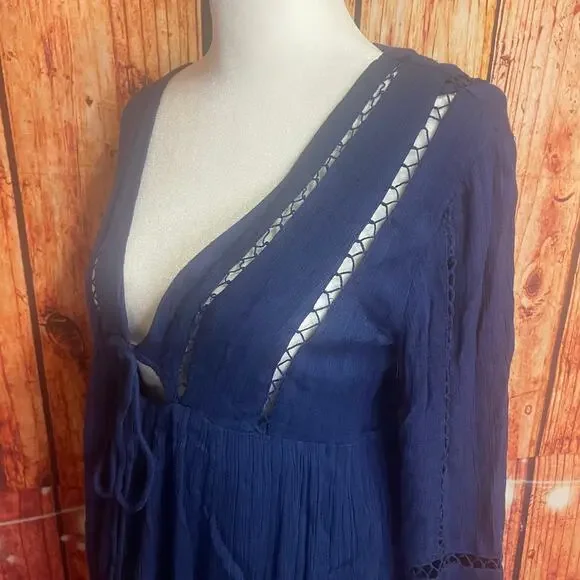 Free People Romeo mini dress navy blue size XS extra small boho romantic EUC