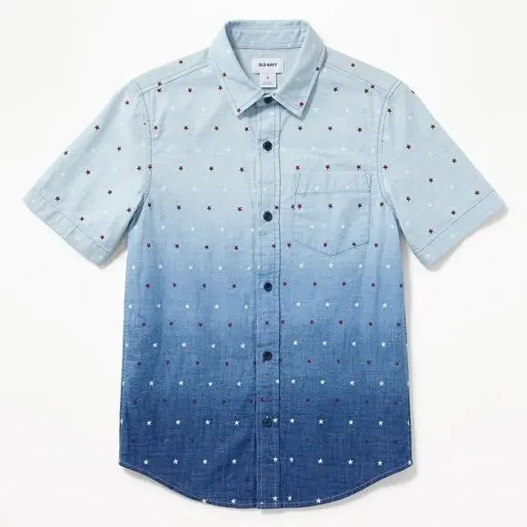Old Navy Soft Washed Americana Star Print Shirt Blue Short Sleeve Boys Medium