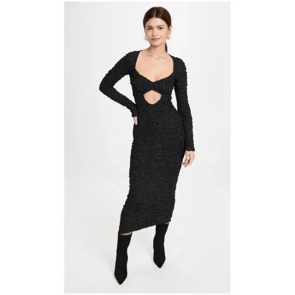 NWT Mara Hoffman Dione Black Popcorn Smocked Cutout Dress