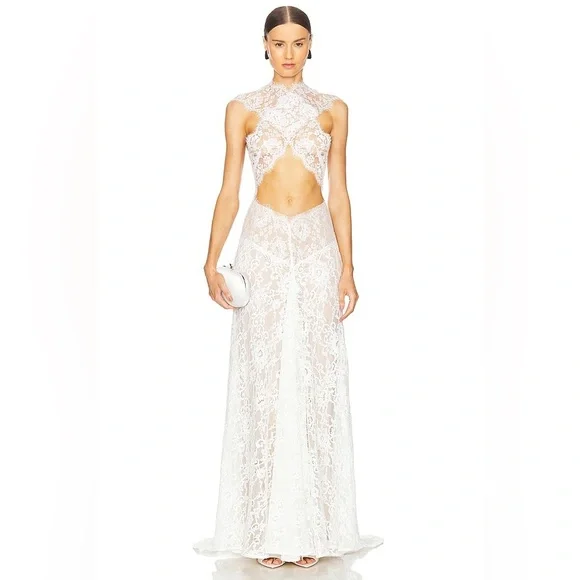 NWOT BRONX AND BANCO Naia Lace Gown in White Wedding Evening Gown