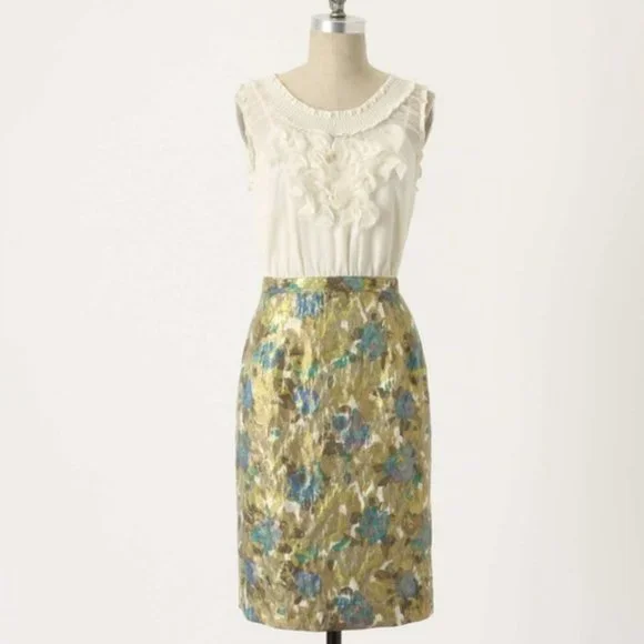 Anthropologie Moulinette Soeurs Ruffle Water Colors Sheath.  SZ 2