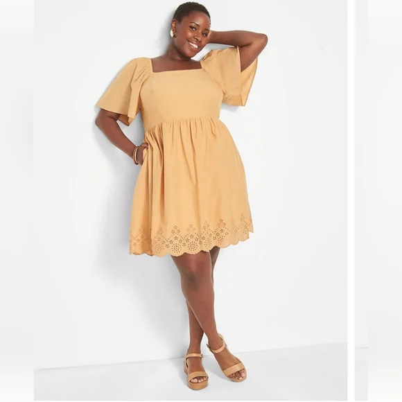 Lane Bryant NEW Flutter Sleeve Eyelet Dress Tan Women's Plus Size 22 NWT