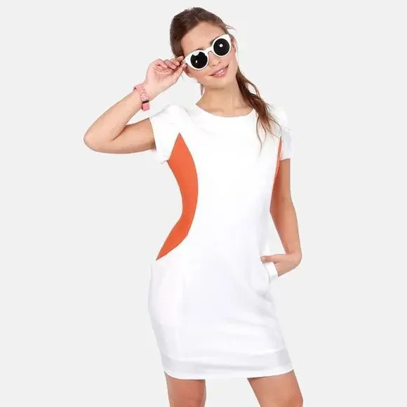 Esley for Lulus Orange White Woven Sheath Dress NWT