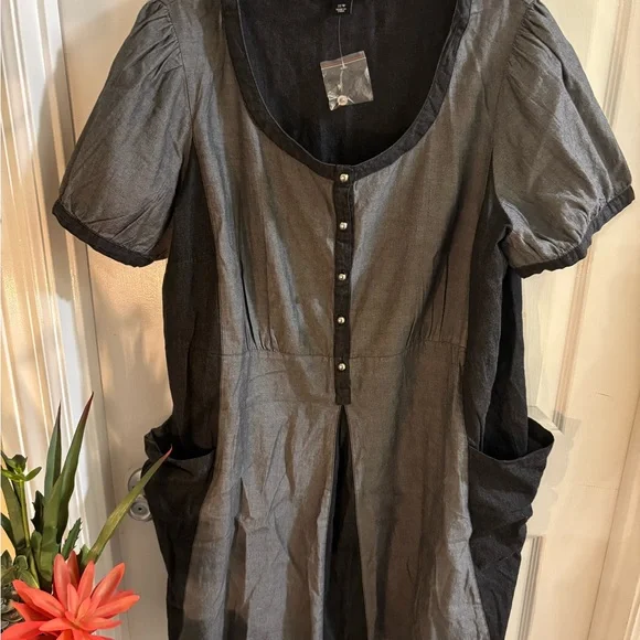 Women's Plus Size Gray & Black Short Sleeve Dress, Size 22W