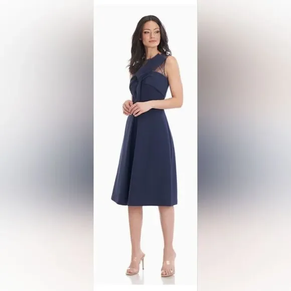 JS COLLECTIONS REILLE KNEE LENGTH BOW DRESS NWT size 6 Navy Blue