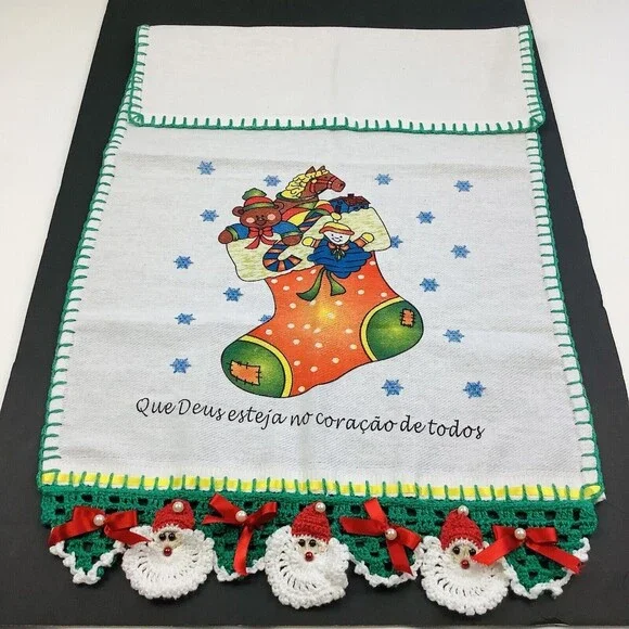 Kitchen Towel Handmade Crochet Runner Christmas Stocking Portuguese 17X32